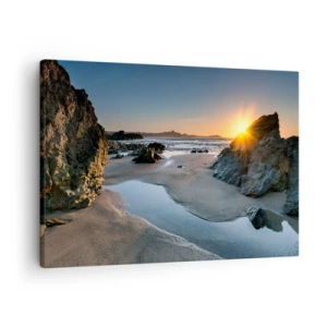 Tablou pe pânză Canvas - Apus de soare pitoresc pe o plajă stâncoasă - 70x50cm - Neatinse de mâna omului - Decorațiune modernă pentru perete pentru living și dormitor ARTTOR