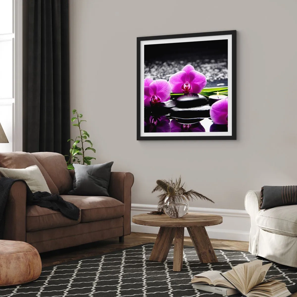 Poster în ramă neagră - Să te scufunzi în pace și liniște - 40x40 cm