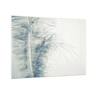 Tablou pe sticlă - O pană delicată pe un fundal deschis, într-un stil minimalist - 70x50cm - Șoapta naturii - Decorațiune modernă pentru perete pentru living și dormitor ARTTOR