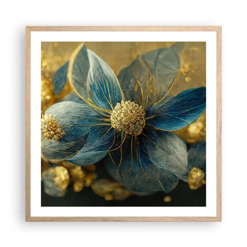 Poster în ramă de stejar deschis - Floare cu aur - 60x60 cm