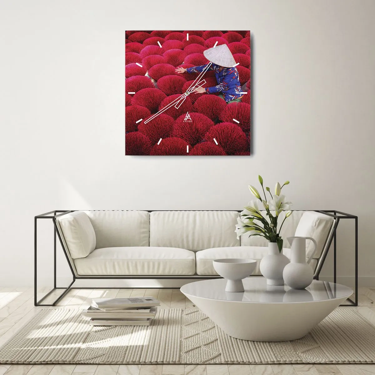 Ceas de perete - Ceas pe sticlă - Într-un câmp de orez - 30x30 cm