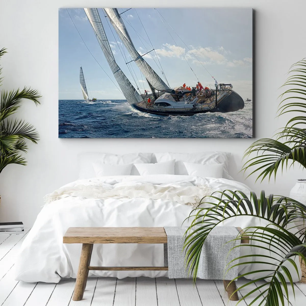 Tablou pe pânză Canvas - Cursă de iahturi pe marea deschisă sub cerul albastru - 70x50cm - Să câștige cel mai bun - Decorațiune modernă pentru perete pentru living și dormitor ARTTOR