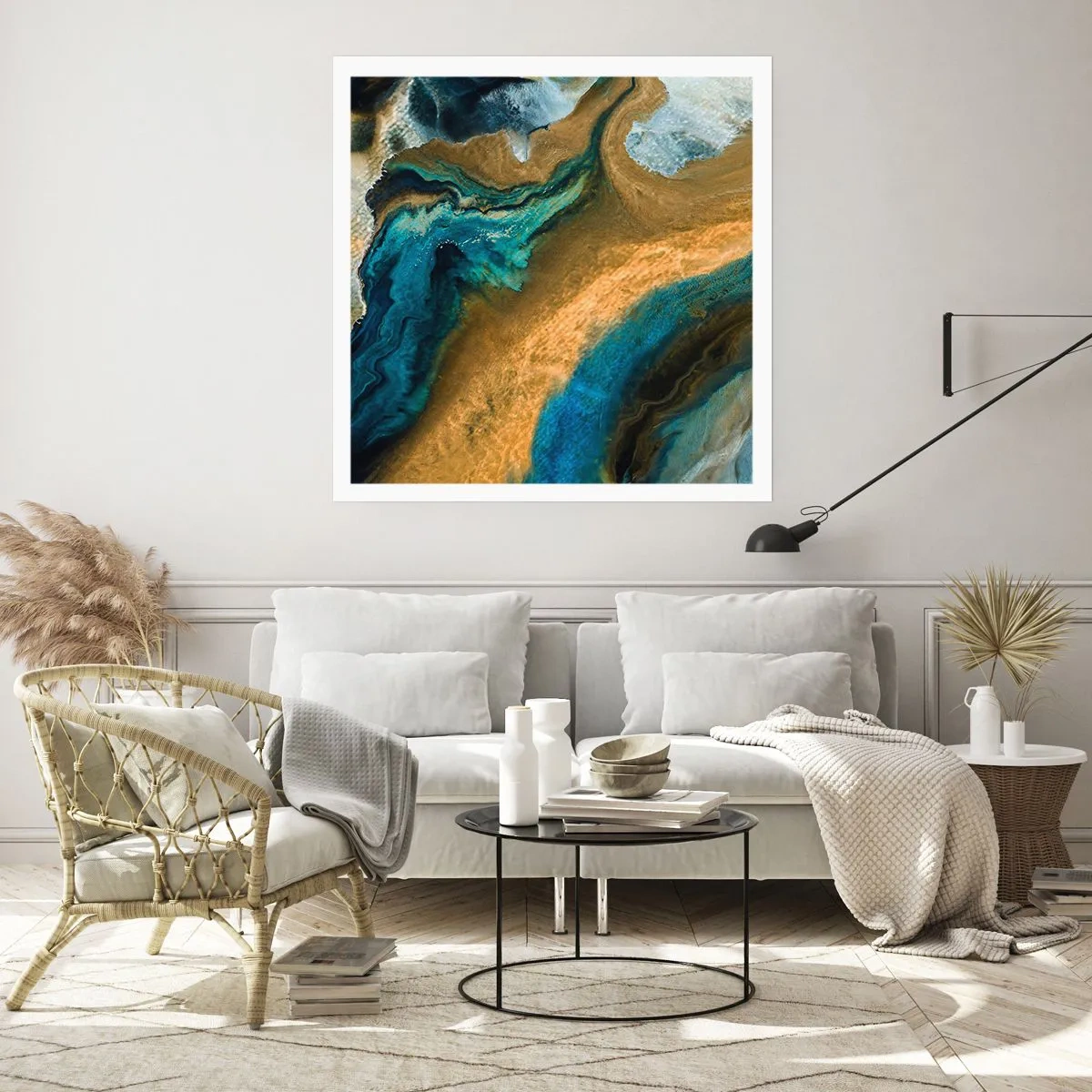 Poster - Albastru - galben - influență reciprocă - 40x40 cm