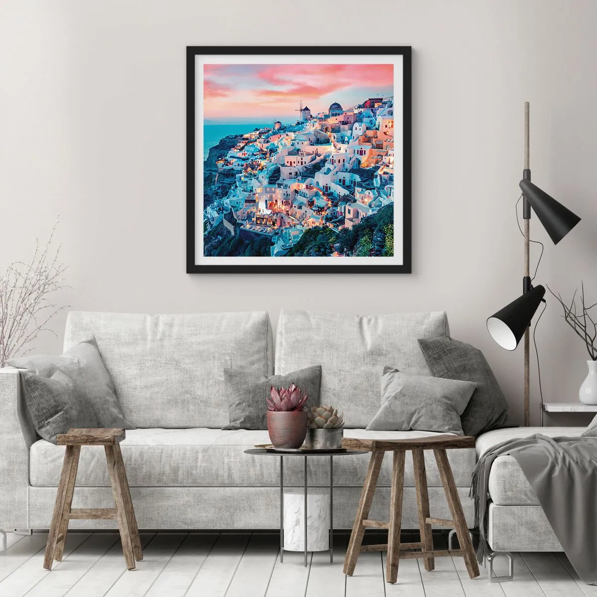 Poster în ramă neagră - Vacanța ta grecească - 50x50 cm