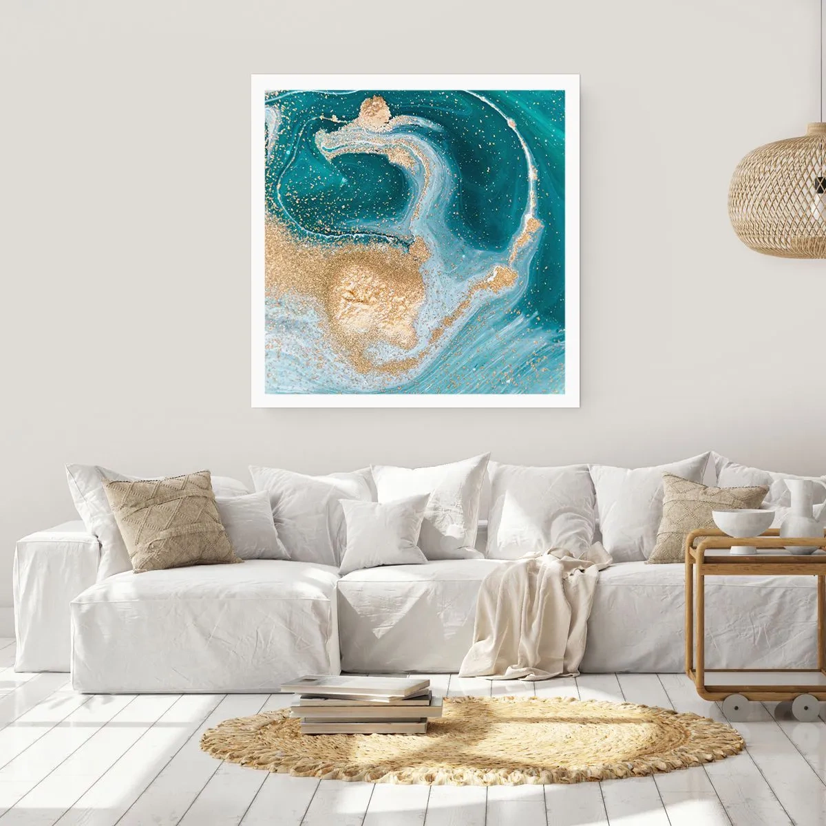 Poster - Vârtej de aur și turcoaz - 60x60 cm