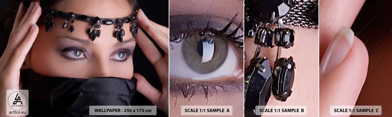 Mostră de Tapet Standard Eco - Mister oriental ispititor - Femeie, Ochi, Cultură - 100x30 cm