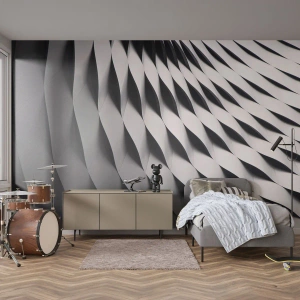 Tapet Standard Eco - Structură modernă cu un aspect ondulat în alb și negru - 100x70cm - Pe suprafața valurilor - Decorațiune modernă pentru perete pentru living și dormitor ARTTOR