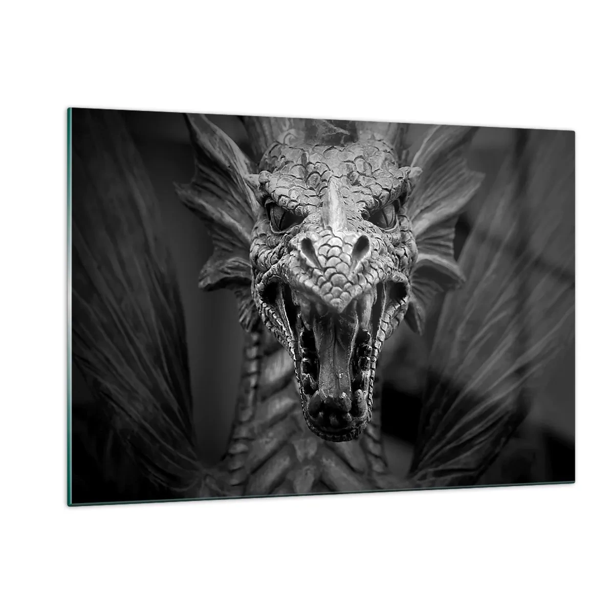 Tablou pe sticlă - Dragon de basm în gri - 120x80 cm