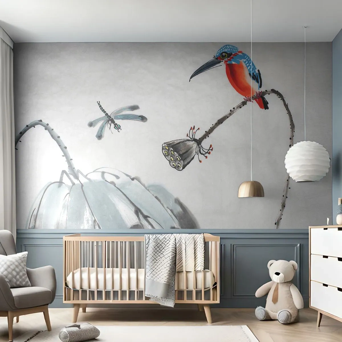 Tapet Standard Eco - Viața de pajiște - Abstracția, Pasăre, Floare - 250x175 cm