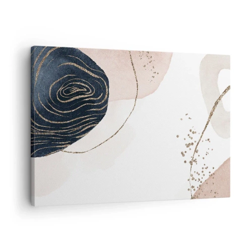 Tablou pe pânză Canvas - Forme abstracte în nuanțe de bej și bleumarin cu detalii aurii - 70x50cm - Totul curge - Decorațiune modernă pentru perete pentru living și dormitor ARTTOR