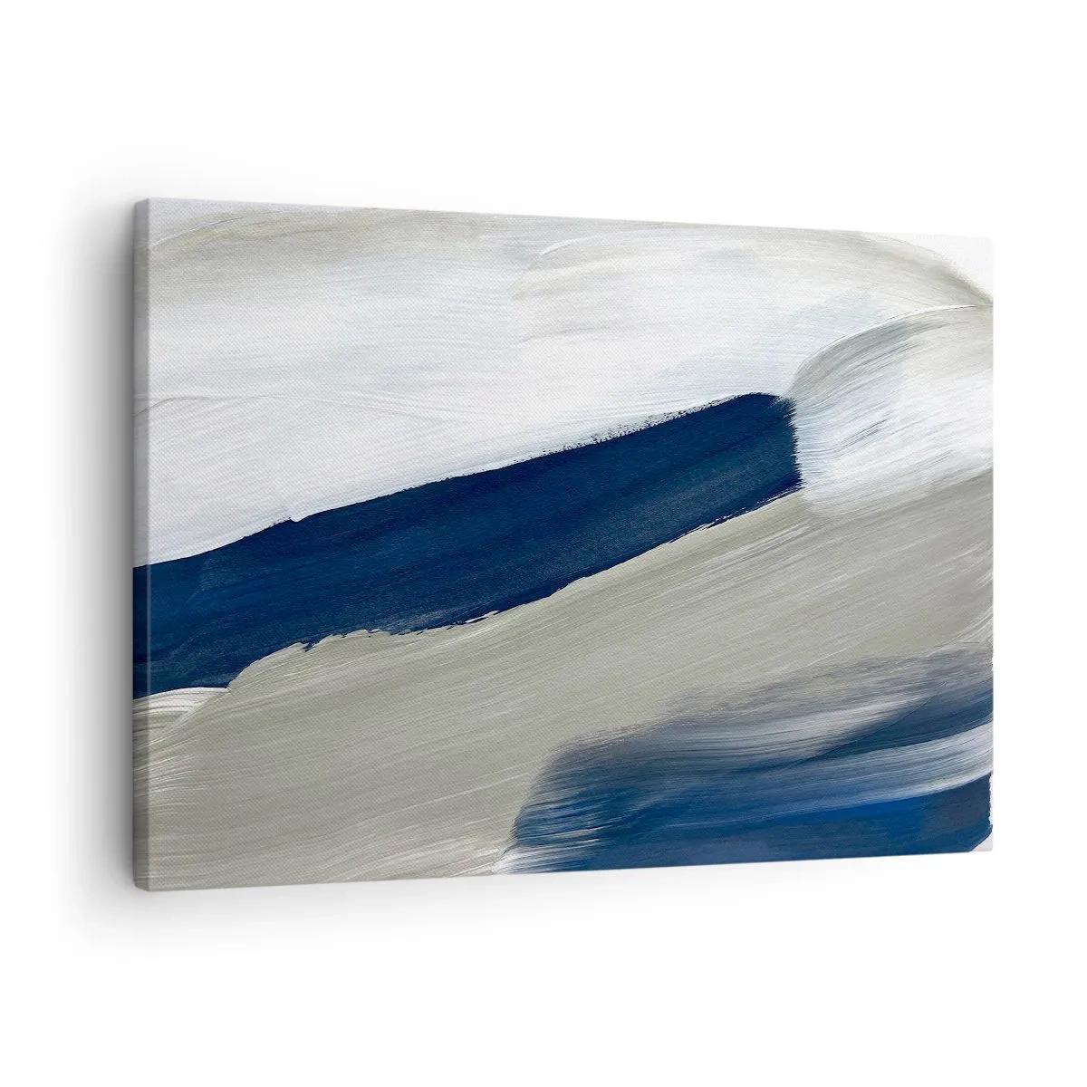 Tablou pe pânză Canvas - Tușe abstracte de pensulă în nuanțe de albastru și gri - 70x50cm - Întâlnire cu albul - Decorațiune modernă pentru perete pentru living și dormitor ARTTOR