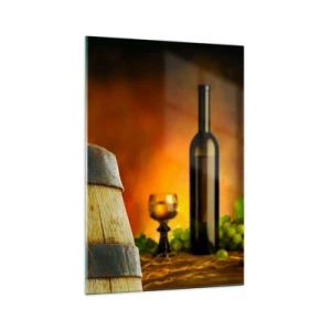 Tablou pe sticlă - Natură moartă cu o sticlă de vin și un ciorchine de struguri - 70x100 cm