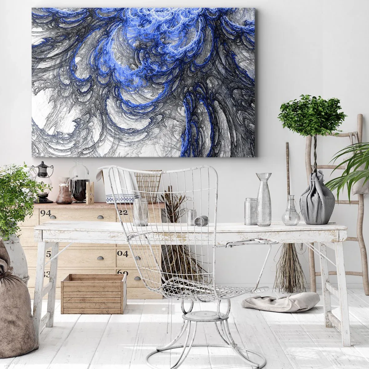 Tablou pe pânză Canvas - Valuri abstracte în nuanțe de albastru și gri - 70x50cm - Nașterea unui val - Decorațiune modernă pentru perete pentru living și dormitor ARTTOR