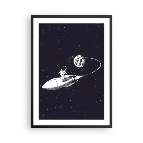 Poster în ramă neagră - Un astronaut stând pe o rachetă care zboară în spațiu - 50x70cm - Surfer spațial - Decorațiune modernă pentru perete pentru living și dormitor ARTTOR
