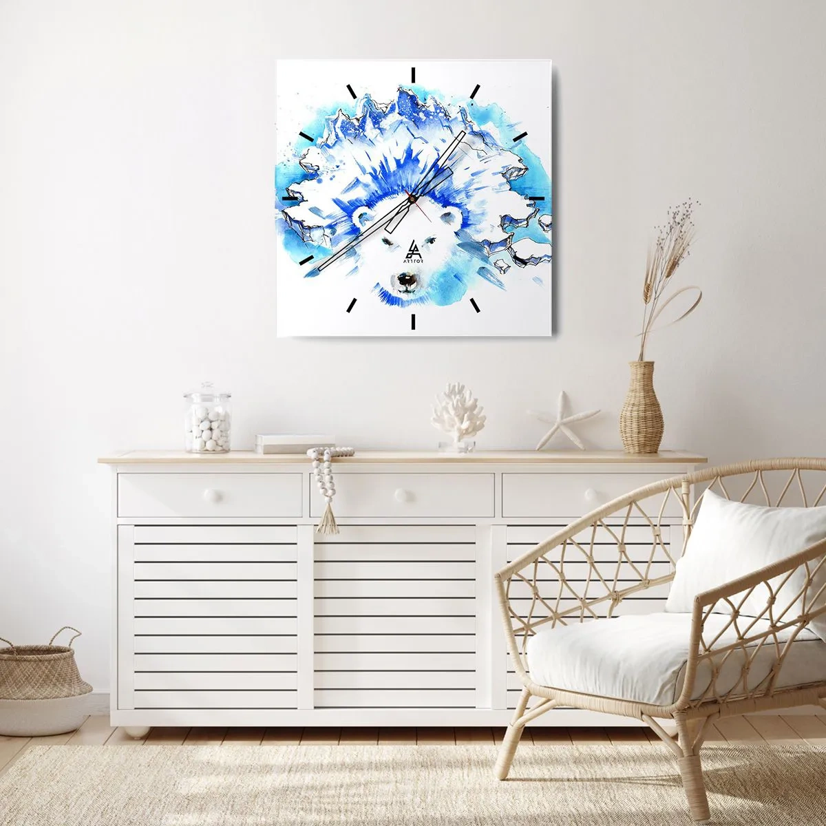 Ceas de perete - Ceas pe sticlă - Regele Arcticii într-o coroană de gheață - 30x30 cm