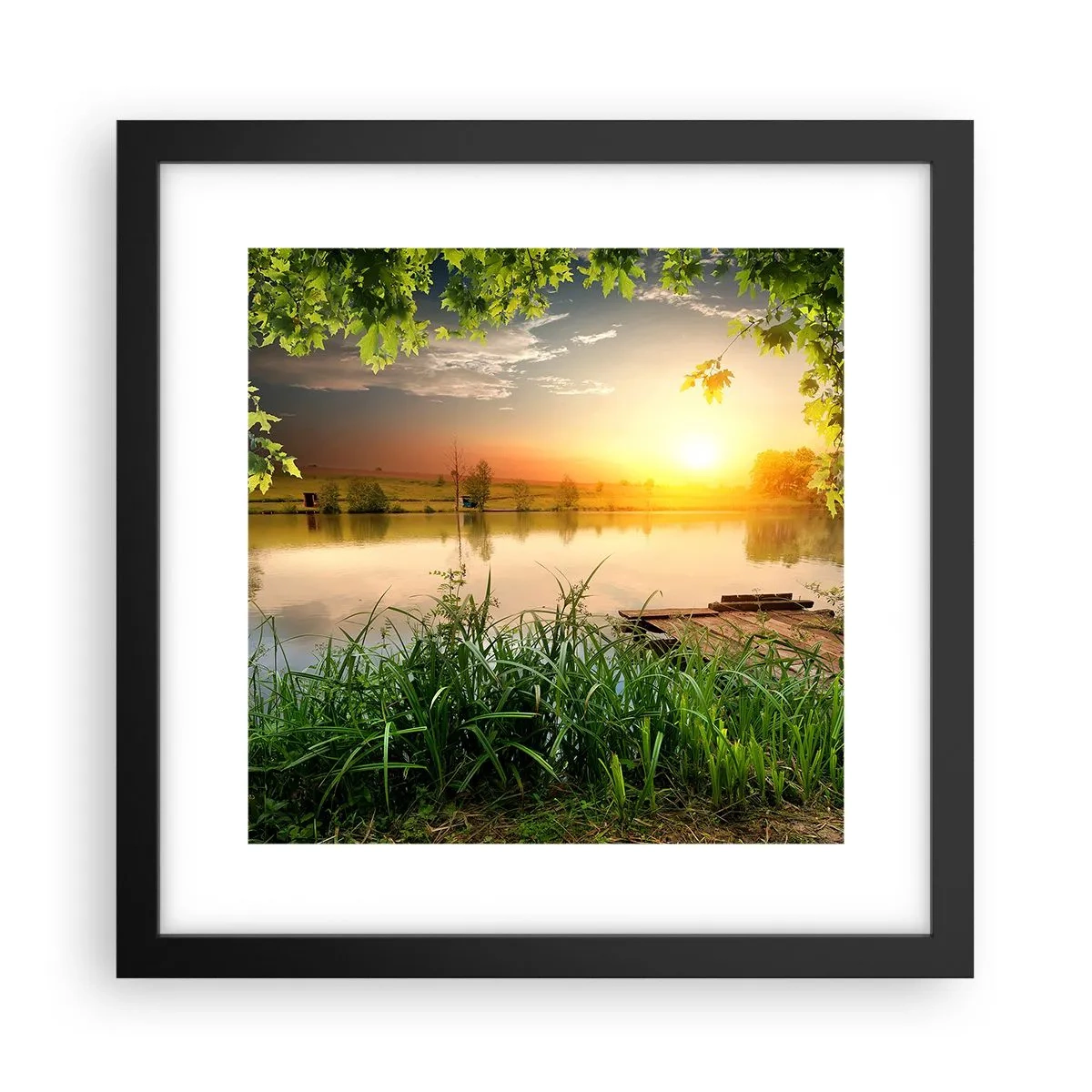 Poster în ramă neagră - Peisaj într-un cadru verde - 30x30 cm
