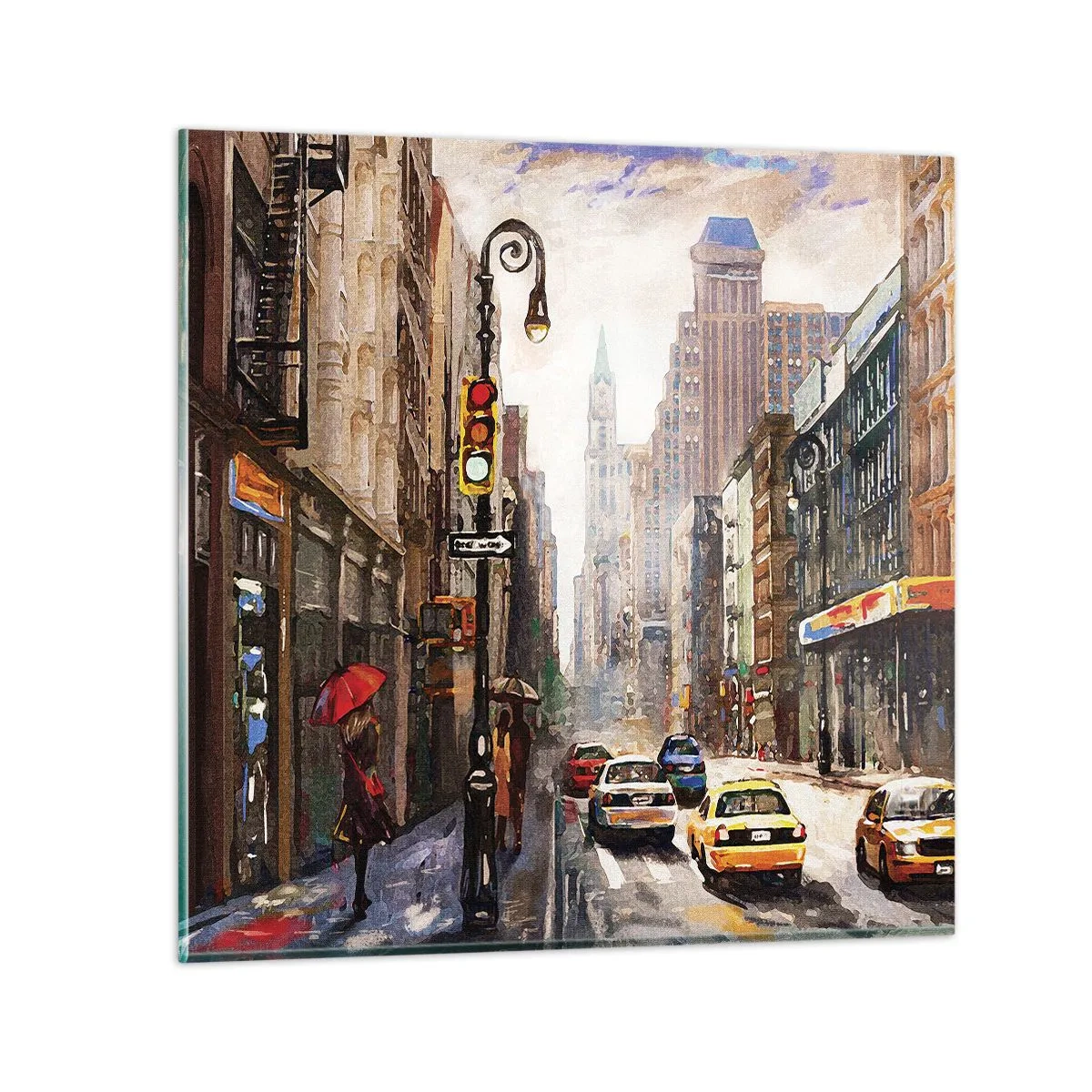 Tablou pe sticlă - New York - plin de culoare și în ploaie - 60x60 cm