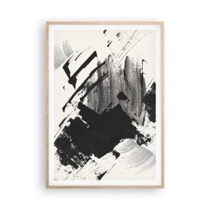 Poster în ramă de stejar deschis - Abstracție - expresie de negru - 70x100 cm