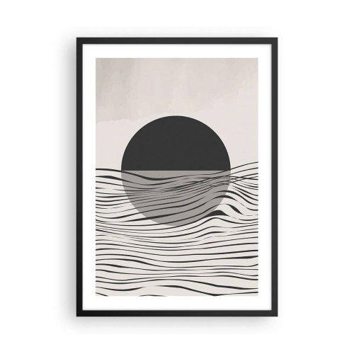 Poster în ramă neagră - Apus de soare abstract cu linii de valuri - 50x70cm - Semicompunere - Decorațiune modernă pentru perete pentru living și dormitor ARTTOR