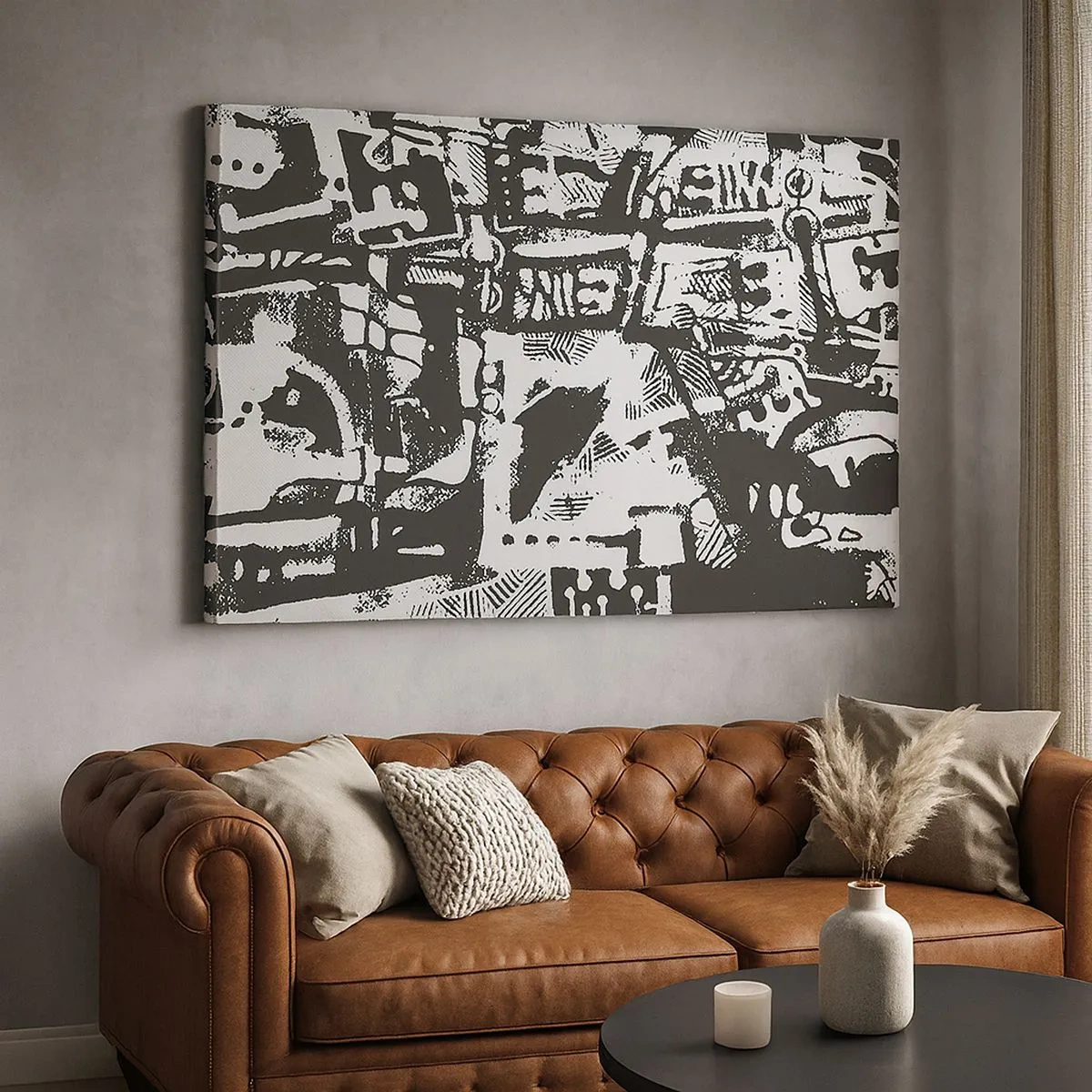 Tablou pe pânză Canvas - Model retro monocrom abstract - 70x50cm - Ordine sau haos? - Decorațiune modernă pentru perete pentru living și dormitor ARTTOR