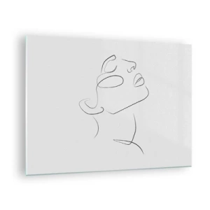 Tablou pe sticlă - Schiță de contur a feței unei femei întoarse în sus - 70x50cm - Meandrele unui vis - Decorațiune modernă pentru perete pentru living și dormitor ARTTOR