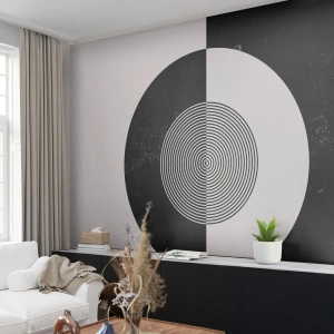 Tapet Standard Eco - Abstracție geometrică alb-negru cu cercuri - 100x70cm - Armonie în alb și negru - Decorațiune modernă pentru perete pentru living și dormitor ARTTOR