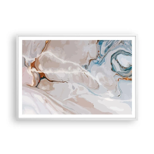 Poster în ramă albă - Meandre albastre sub alb - 100x70 cm