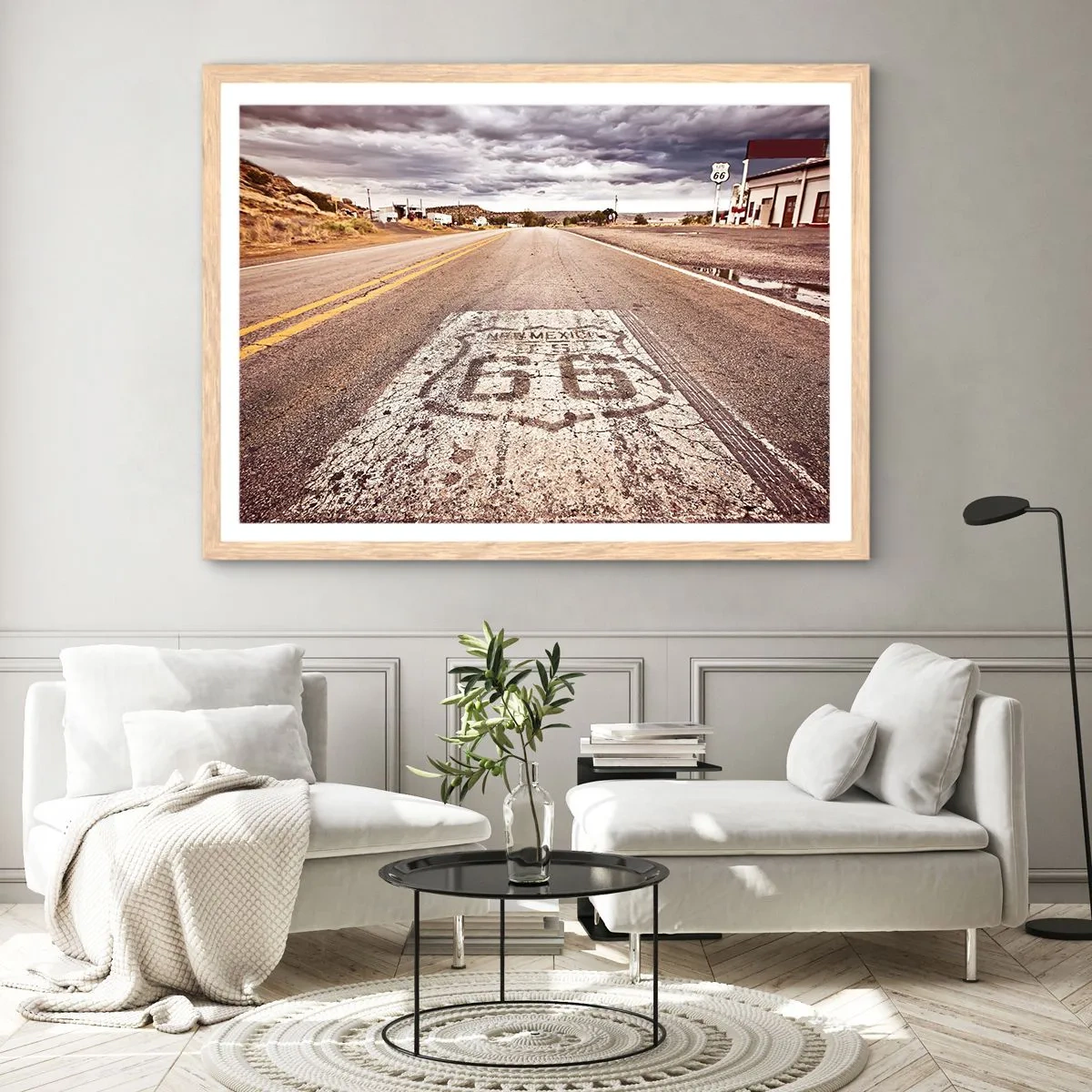 Poster în ramă de stejar deschis - Mother Road - o legendă americană - 100x70 cm