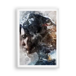 Poster în ramă albă - Povestea unei fete cu un oraș în fundal - 70x100 cm