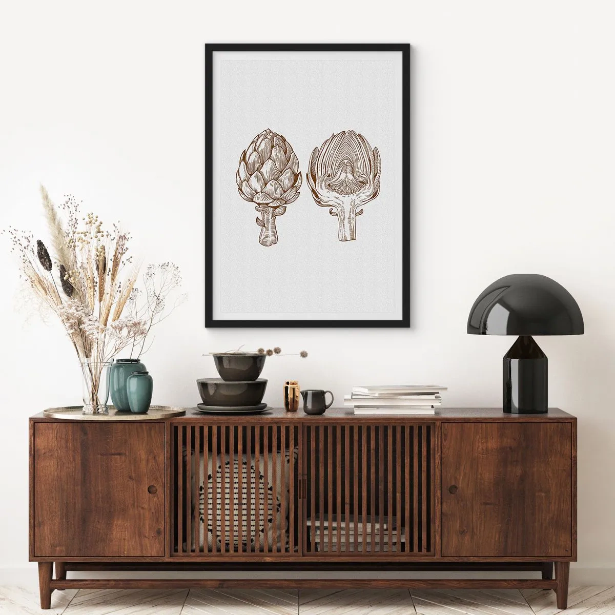 Poster în ramă neagră - Ilustrație vintage a două anghinare - 50x70cm - Lecție de anatomie - Decorațiune modernă pentru perete pentru living și dormitor ARTTOR