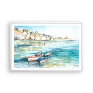 Poster în ramă albă - Peisaj în azur - 91x61 cm