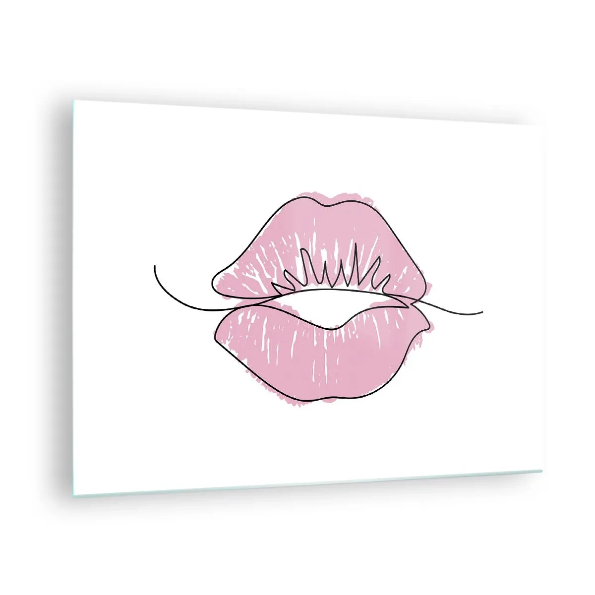 Tablou pe sticlă - Imagine abstractă a buzelor în nuanțe de roz și negru - 70x50cm - Vrei un sărut? - Decorațiune modernă pentru perete pentru living și dormitor ARTTOR