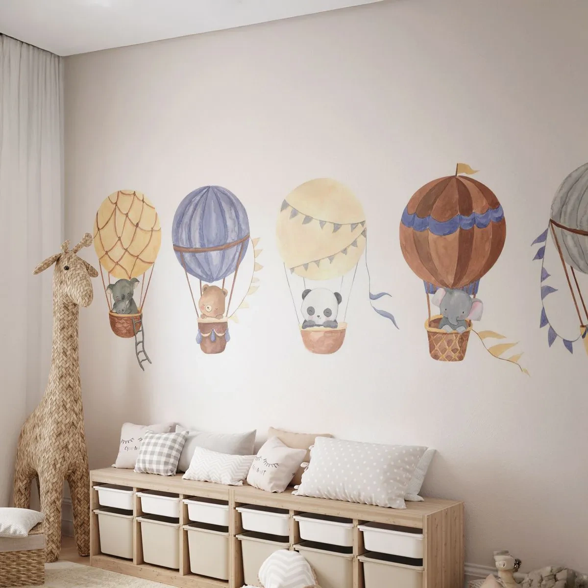 Tapet Premium Sand - Prieteni de călătorie - baloane, Animale, Pentru copii - 100x70 cm