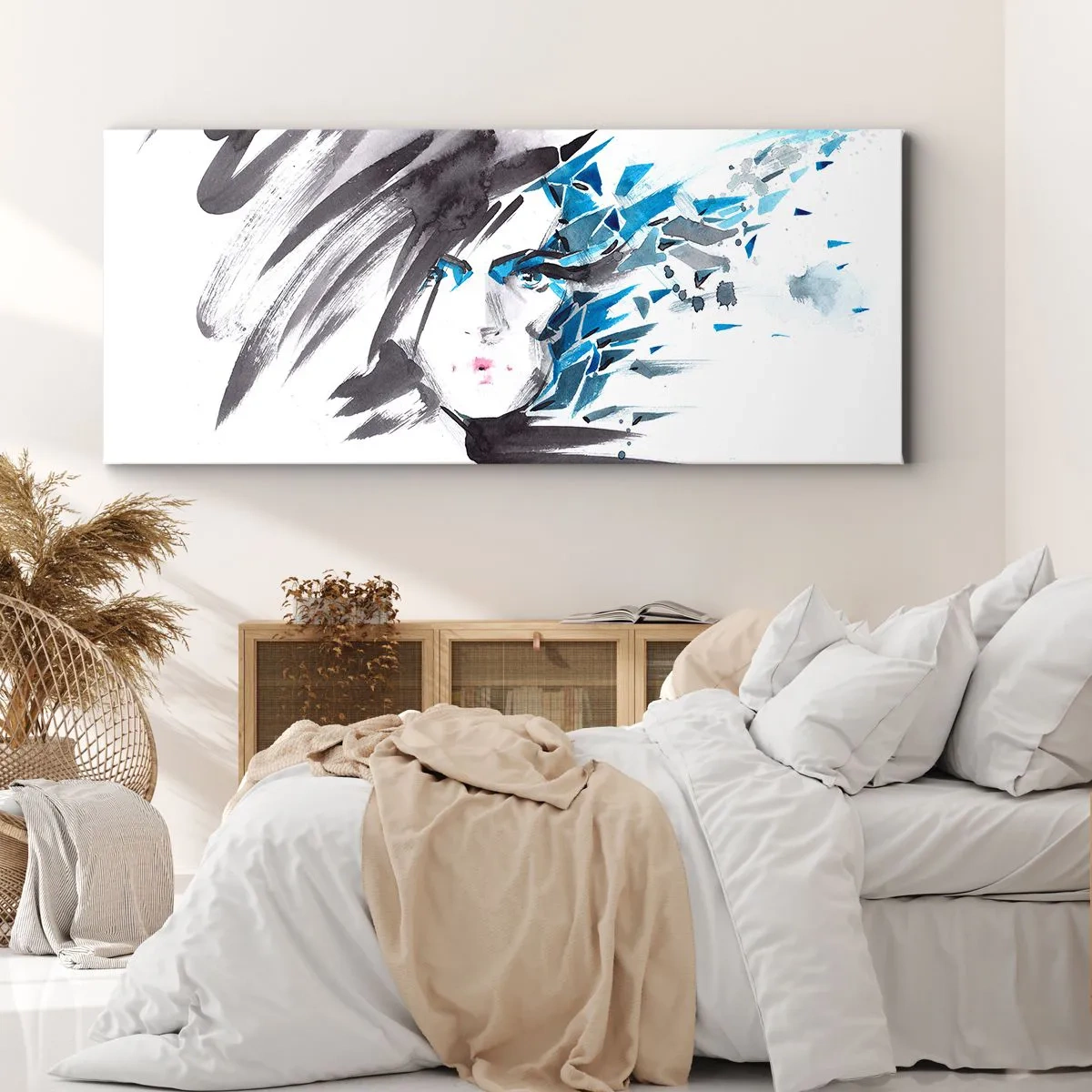 Tablou pe pânză - Portret senzual în gri și albastru - 160x50 cm