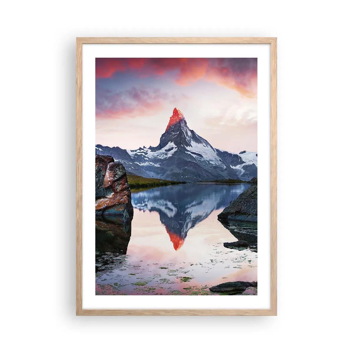 Poster în ramă de stejar deschis - Inima munților este fierbinte - 50x70 cm