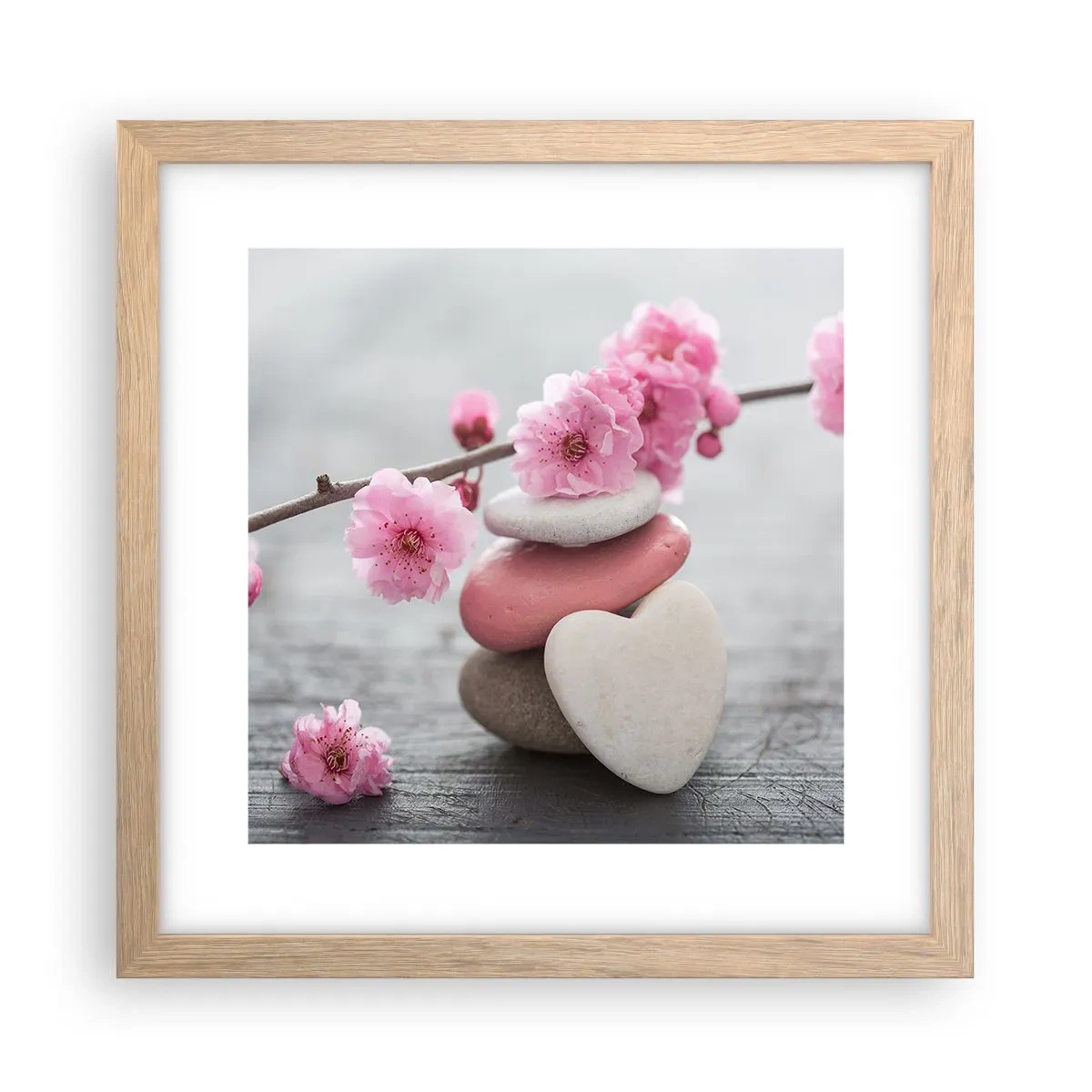 Poster în ramă de stejar deschis - Fericirea florilor de cireș - 30x30 cm