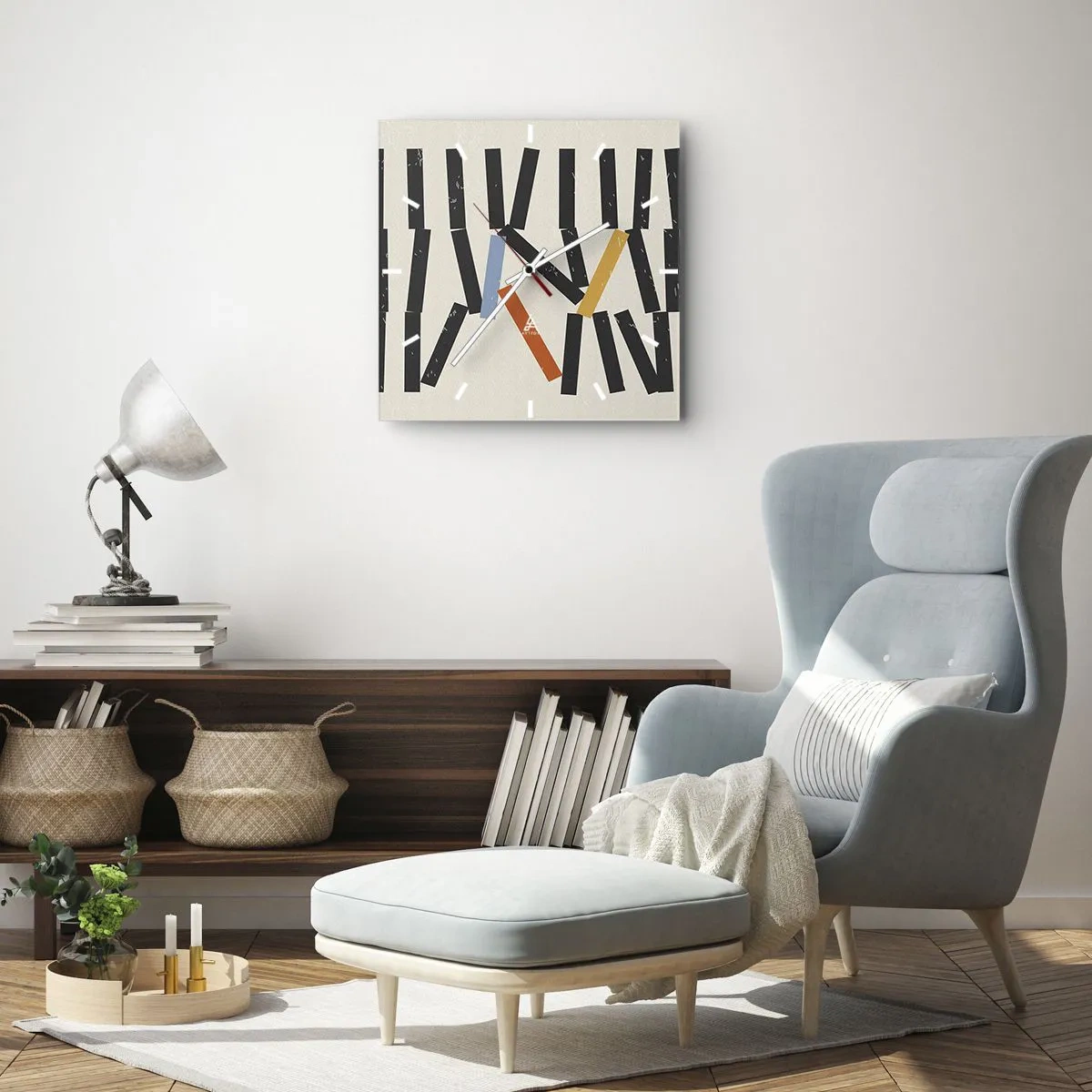 Ceas de perete - Ceas pe sticlă - Domino - compoziție - 30x30 cm