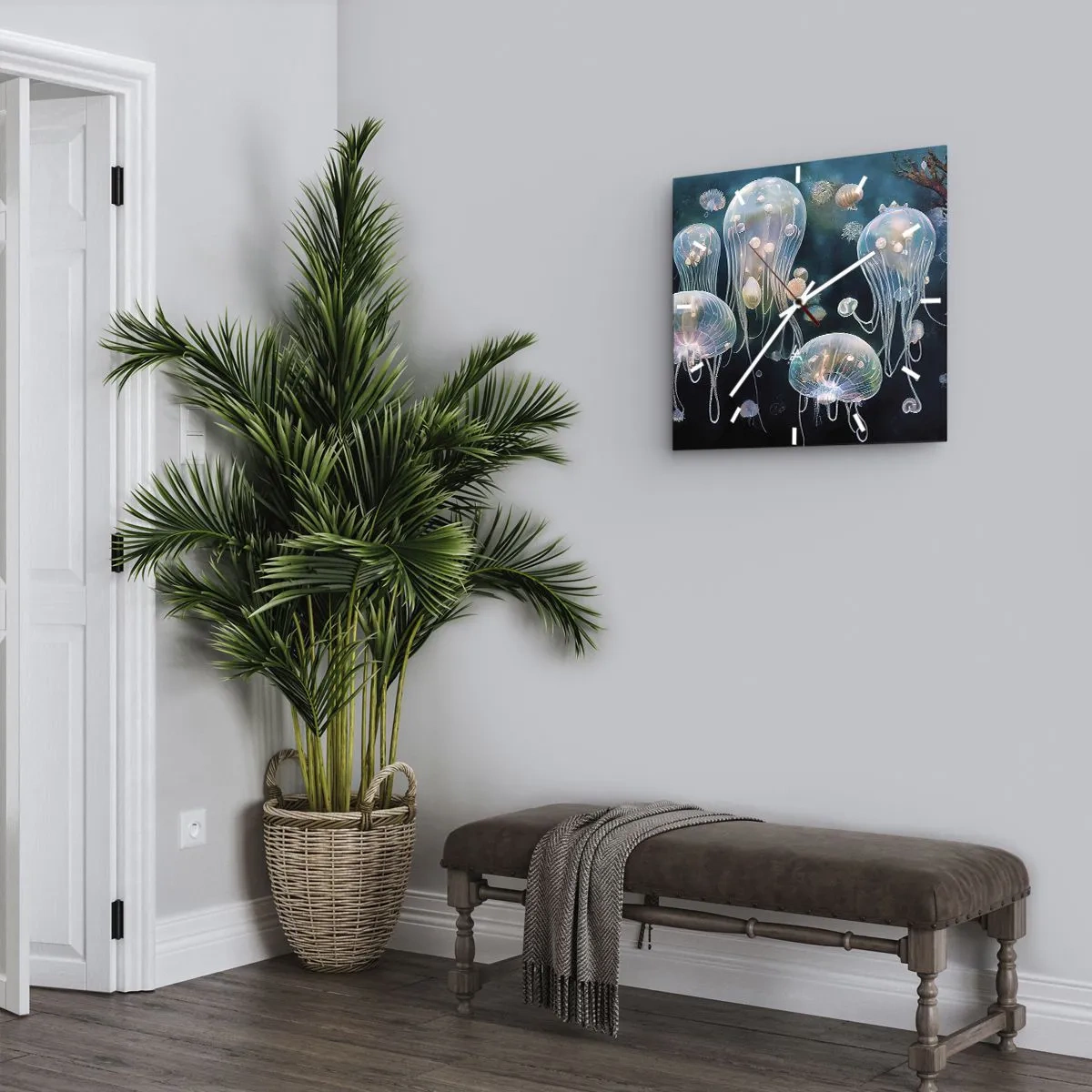 Ceas de perete - Ceas pe sticlă - Balul subacvatic - 40x40 cm