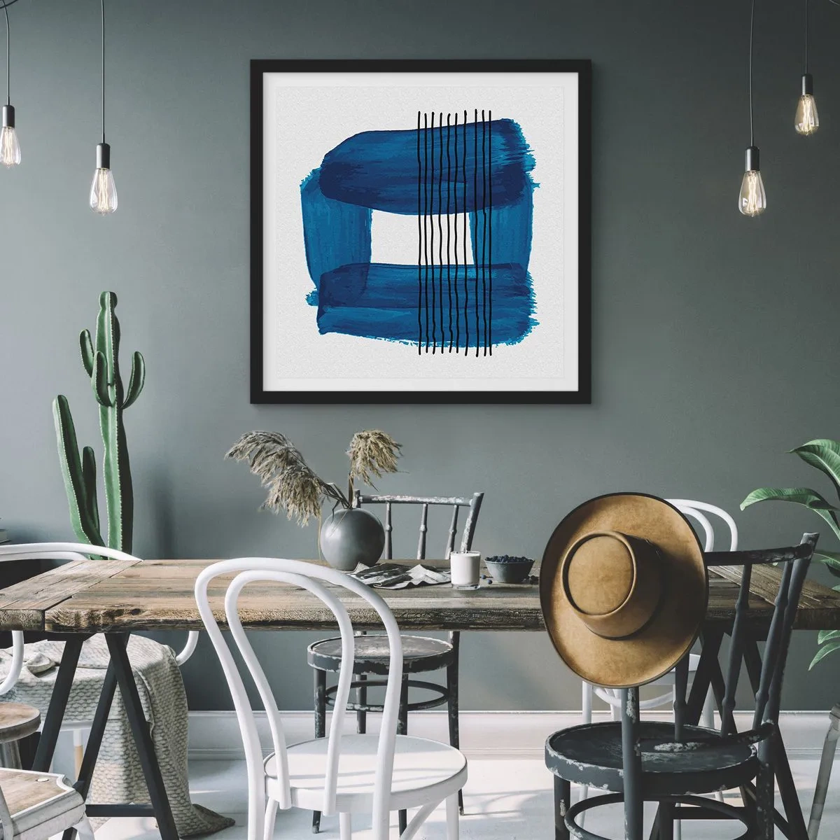 Poster în ramă neagră - Compoziție albastru-negru - 60x60 cm