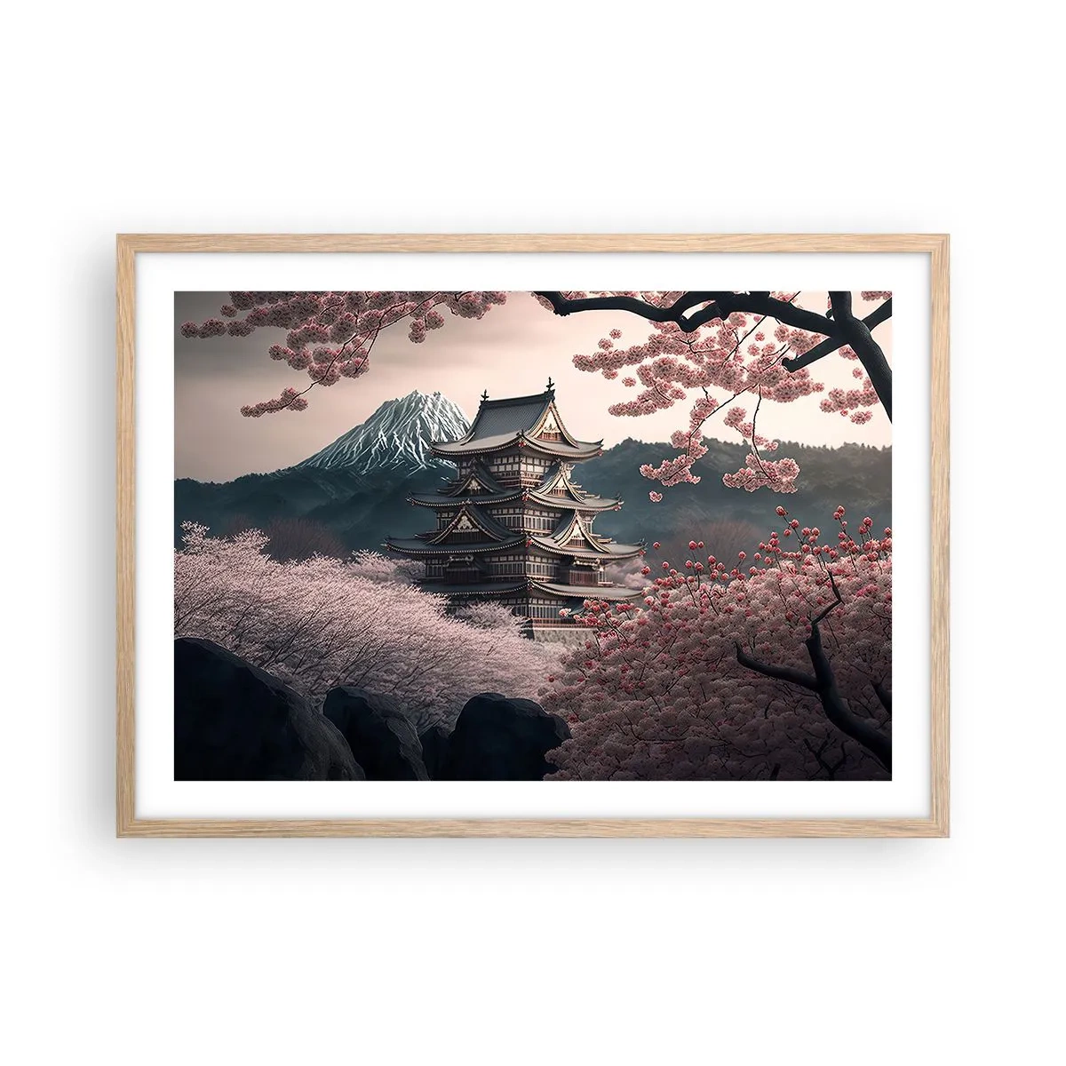 Poster în ramă de stejar deschis - Țara florilor de cireș - 70x50 cm