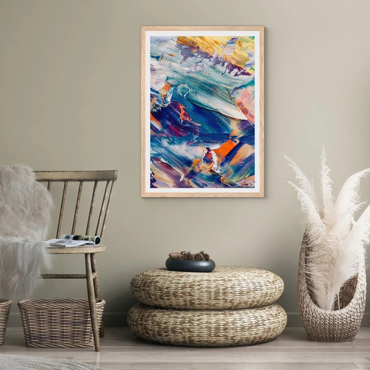 Poster în ramă de stejar deschis - Confuzie de culori - 30x40 cm