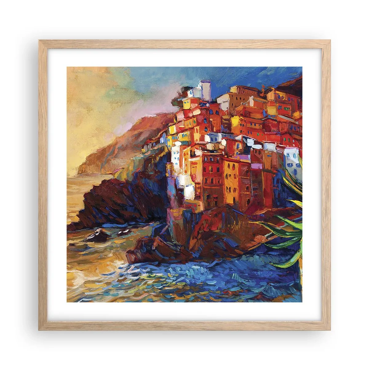 Poster în ramă de stejar deschis - Oraș italian de vis - 50x50 cm