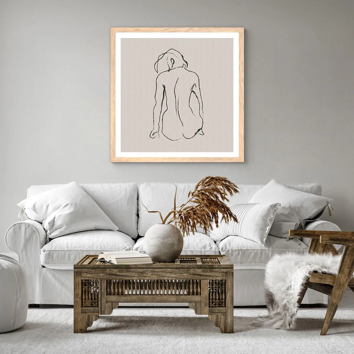 Poster în ramă de stejar deschis - Nud de fată - 30x30 cm
