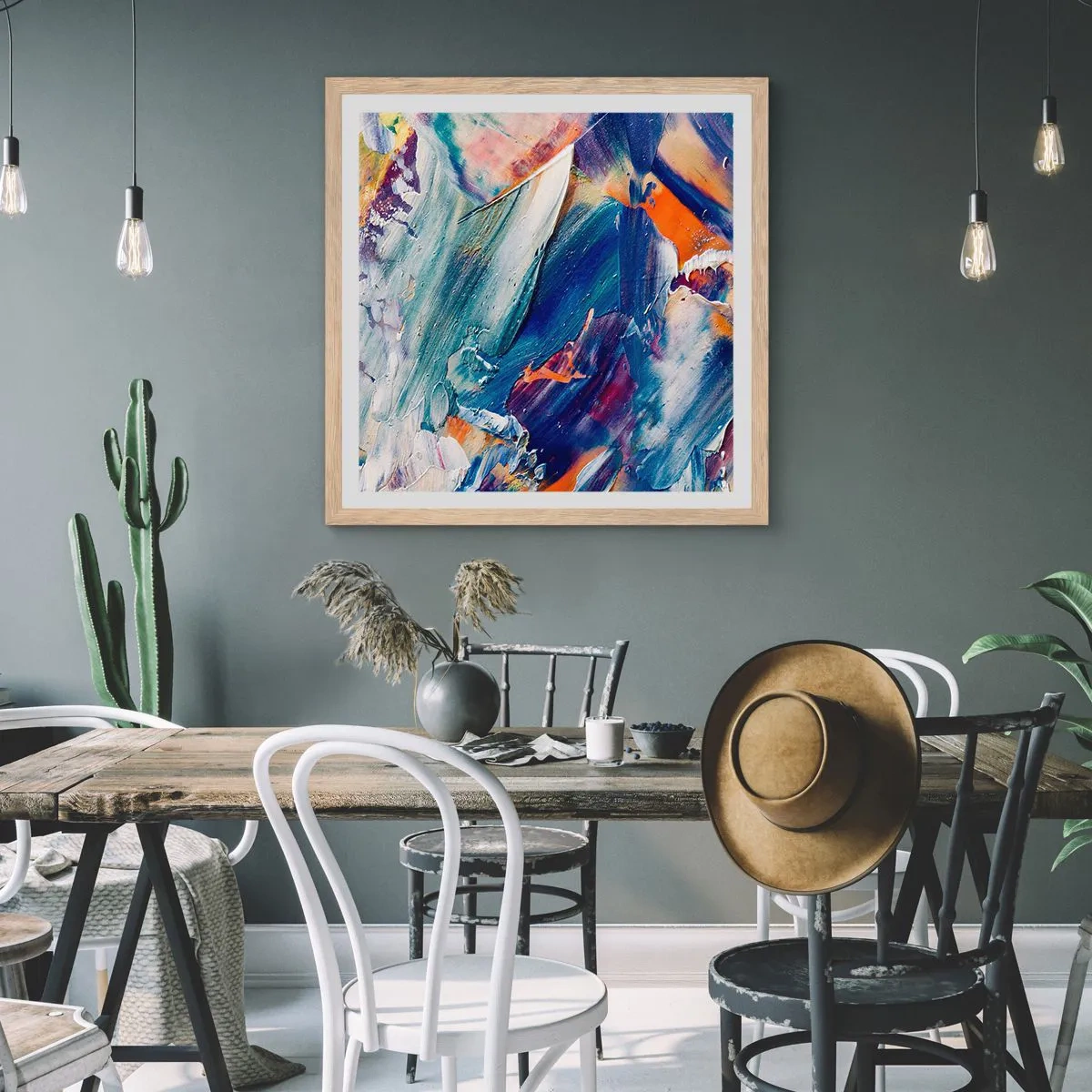 Poster în ramă de stejar deschis - Confuzie de culori - 50x50 cm
