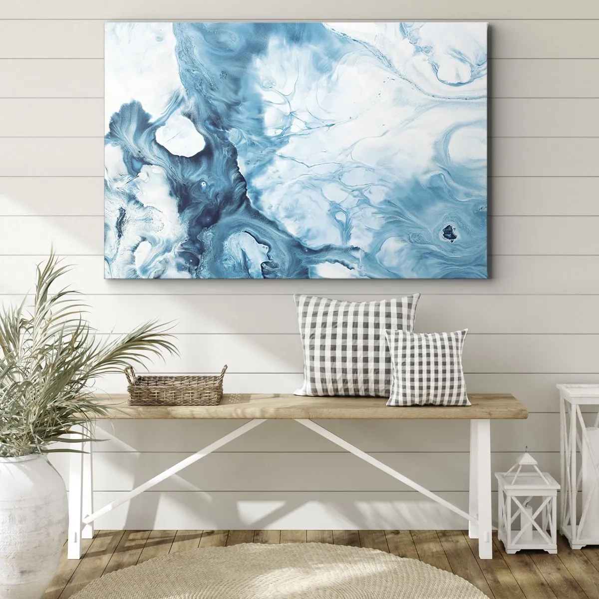Tablou pe pânză Canvas - Model abstract în nuanțe de albastru - 70x50cm - Concert de nuanțe de albastru - Decorațiune modernă pentru perete pentru living și dormitor ARTTOR