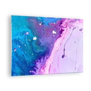 Tablou pe sticlă - O compoziție abstractă cu un amestec de culori violet, albastru și roz. - 70x50cm - Yin și yang - Decorațiune modernă pentru perete pentru living și dormitor ARTTOR
