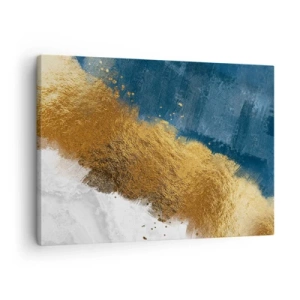 Tablou pe pânză Canvas - O compoziție abstractă în nuanțe de auriu, albastru și alb. - 70x50cm - Culorile verii - Decorațiune modernă pentru perete pentru living și dormitor ARTTOR