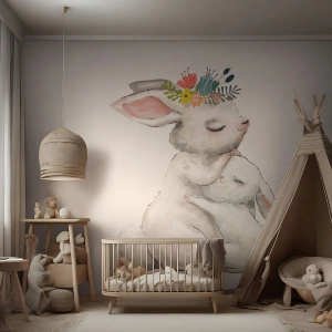 Tapet Premium Canvas - Ca la mama - Pentru copii, Iepure, Mama Cu Copil - 300x210 cm