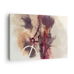Tablou pe pânză Canvas - Siluetă abstractă cu o bicicletă într-un stil artistic - 70x50cm - În forme de marmură sufletul ciclist - Decorațiune modernă pentru perete pentru living și dormitor ARTTOR