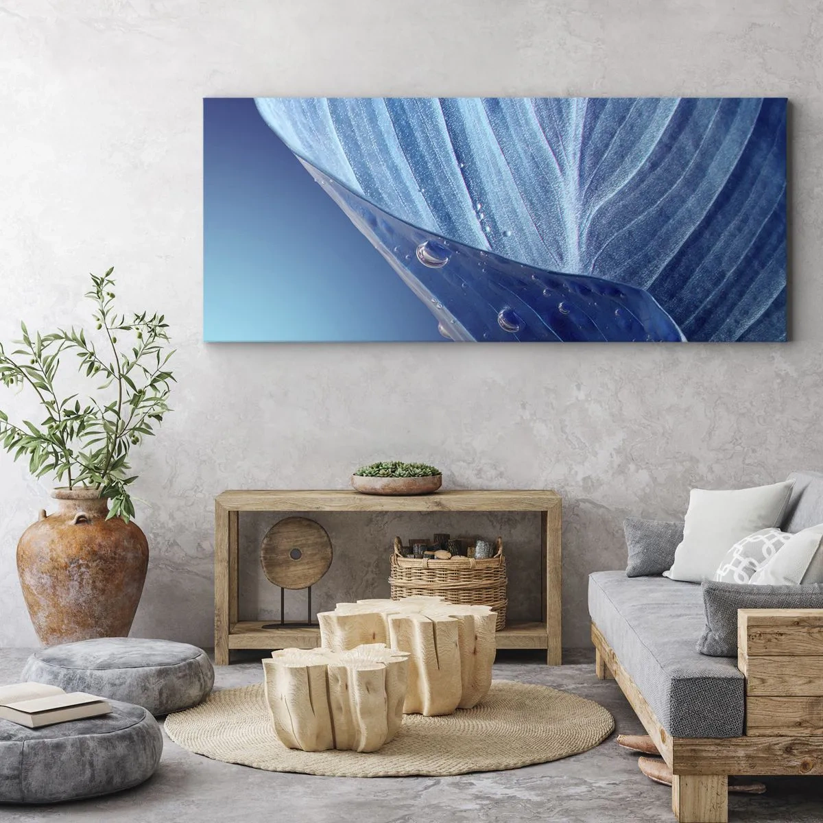 Tablou pe pânză - Picături ascunse de albastru - 100x40 cm